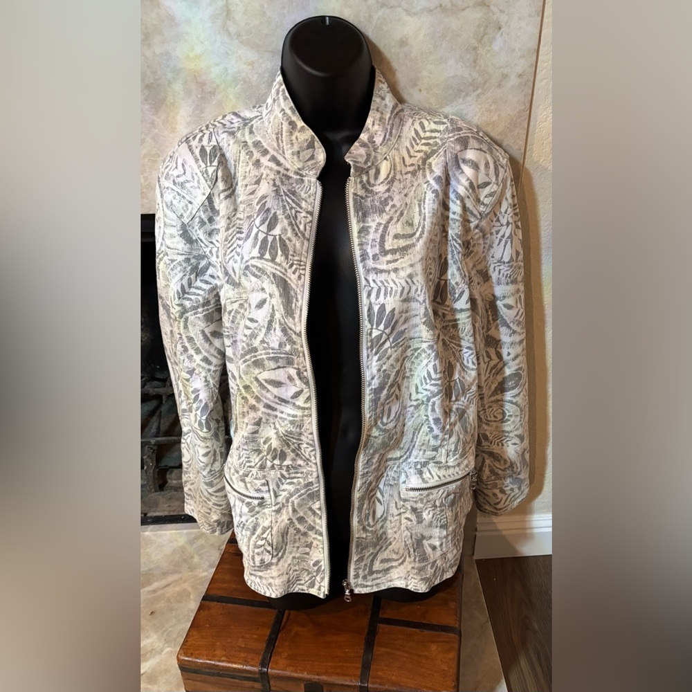 Chico's Gray Patterned Bomber Jacket - image 1